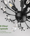 Close-up of Five Light Crystal Chandelier in Matte Black with K9 crystals and Edison E12 Base, showcasing modern vintage glam design.