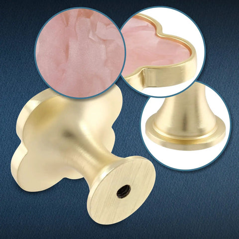 Four Leaf Clover Cabinet Knobs 12 Pack Zinc Alloy Drawer Pulls With Pink Surface And Golden Base close-up of pink texture and base