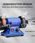 Badass 3 Inch Mini Bench Grinder And Polisher With Rotary Tool Attachment Runs On A Hella Powerful Full Copper Motor showing transparent shields and tool bracket.