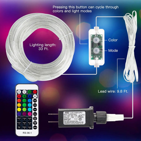 Color Changing Rope Lights Outdoor 33ft 100 LED String Lights With Plug And Remote Waterproof Twinkle Rope Light For Patio