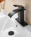 Black Waterfall Bathroom Faucet With Deck Plate 1 Hole Or 3 Hole Lavatory Sink Tap Single Handle Pop Up Drain Stainless Steel