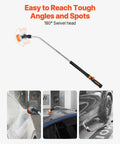 36 Inch Extra Long Beefy Heavy Duty Watering Wand With 8 Spray Patterns And 180 Degree Swivel Head On Off Thumb Control Garden Hose Sprayer Aluminum Alloy Grip For Reaching Hanging Baskets And Tall Plants on a white background showing its use on various surfaces.