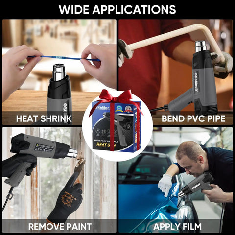 Heavy Duty 1500W Heat Gun Workhorse With Variable Temperature Control 120F To 1200F Dual Airflow Settings And 4 Nozzles For Crafts