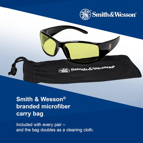 Badass Lightweight Anti Fog Safety Glasses With Amber Yellow Tinted Lenses And Sleek Black Frame For Shooting Sports Plus Top Notch Unisex Uv Protection In A Handy Twelve Pack Bundle with microfiber carry bag.