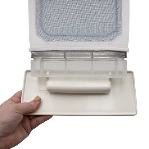 Front Load Clothes Dryer Lint Screen Filter Replacement Model Specific Fit For W10717210 And W11607443, white handle view