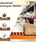 Patikul 2Pcs Heavy Duty Conveyor Rollers, 8 Inch Long Orange Rubber Coated Steel Transfer Wheels on an industrial roller setup.