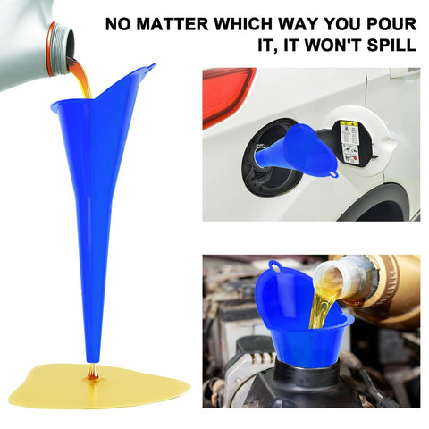Long Neck Oil Funnel for Cars and Trucks, Built Tough Plastic Universal Pouring Tool for Oil Gas and Lubricants, Blue.
