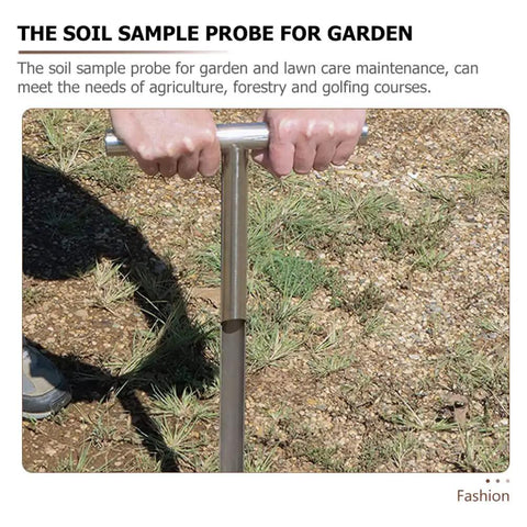 Person using Stainless Steel Tubular Soil Probe For Lawn And Garden Sampling Lightweight Grab And Go Compact Design T Style Handle Ergonomic Grip Easy Transport Deep Soil Testing Tool For Fertilizer And Soil Condition