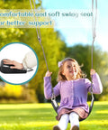 Child on Two Pack Swing Seats With Metal Triangle Ring 30.4 By 5.9 Inch Supports 300 Lb Heavy Duty Replacement For Outdoor Playground Trees Backyard Kids And Adults Black