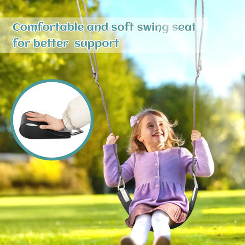 Child on Two Pack Swing Seats With Metal Triangle Ring 30.4 By 5.9 Inch Supports 300 Lb Heavy Duty Replacement For Outdoor Playground Trees Backyard Kids And Adults Black