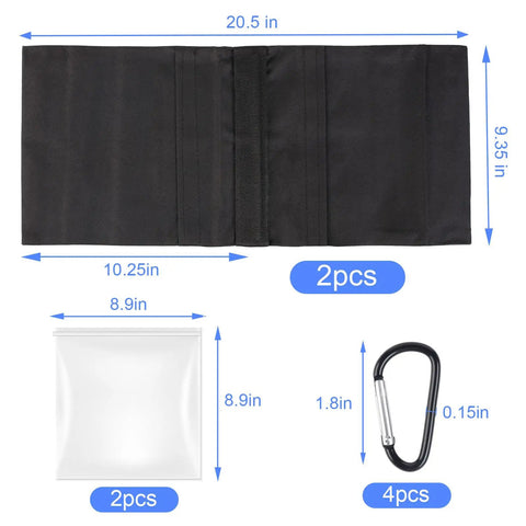 Dimensions of Two Pack Heavy Duty Sand Bags for Tripods, Umbrella Bases, and Photo Gear with clips and liners, black, UV-resistant