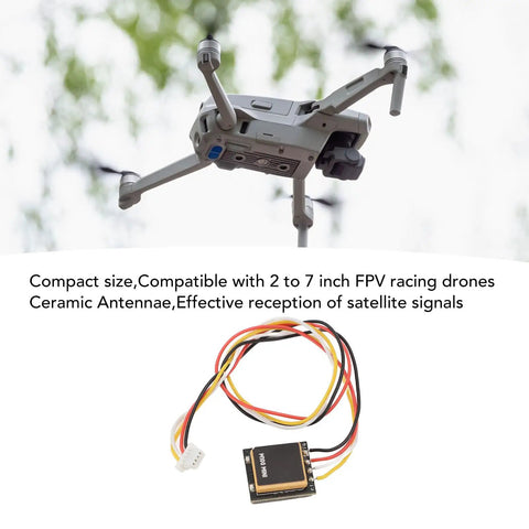 Compact M100 GPS Module With Ceramic Antenna For 2 To 7 Inch RC FPV Drones with drone in flight and module close-up