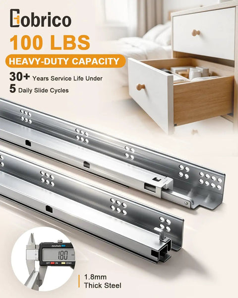 18 Inch Soft Close Undermount Drawer Slides 2 Pairs With Concealed Rear And Bottom Mount Rails Extension Smooth Glide For Easy Access Quiet Operation Cold Rolled Zinc Plated Steel Great For Face Frame Or Frameless Cabinets Includes Locking Screws. 100 lb drawer slides in cabinet