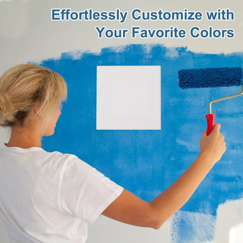 White Hinged Removable Drywall Access Panels Smooth Action Straightforward Install No Hassle Wall Cover For Plumbing Electrical Wiring Heavy Duty Abs Plastic 3 Pack 5 By 5 Inches, woman painting wall blue.