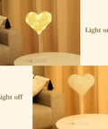 Heart-shaped lamp light on and off next to sofa, not a Cozy Star Shaped Table Lamp Cordless Battery Powered Night Light With Winding Cotton Thread And Warm LED, Ideal Bedroom Decor For Romantic Vibes And Festive Christmas Cheer