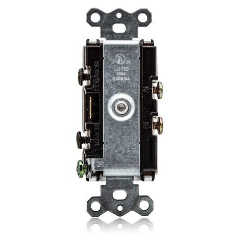 Back view of Dual Control AC Toggle Duplex Combination Light Switches 15 Amp White 2 Pack showing metal fixtures and screw mounts