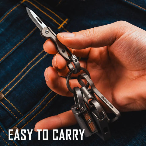 Hand holding Mini Titanium Pocket Knife for Everyday Carry with Razor Sharp Folding Blade, ultra lightweight EDC tool