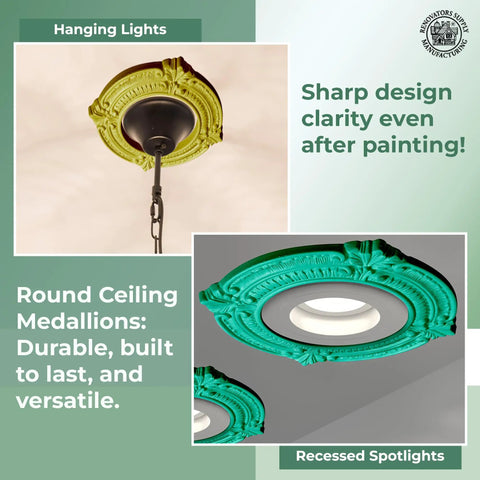 10 Inch White Polyurethane Ceiling Light Trim Medallion For Recessed Lighting with classic decorative look