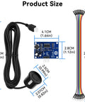 Three Pack JSN SR04T Waterproof Ultrasonic Distance Sensor Module With 20 To 500 Cm Range High Precision Transducer Includes Male To Female Jumper Wires shown with size measurements for Arduino projects.