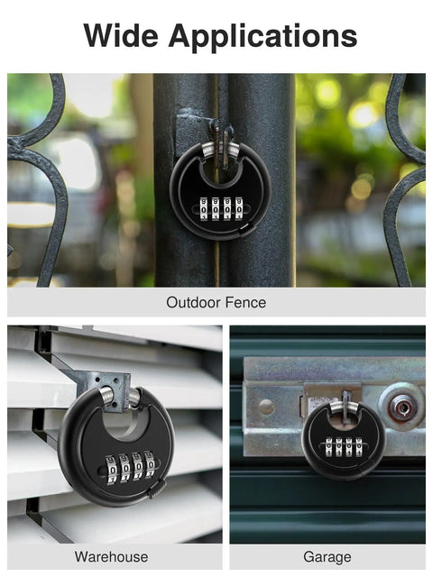 4 Digit Keyless Combination Lock Tough As Nails Padlock with Hardened Steel Shackle on Fence, Warehouse, and Garage
