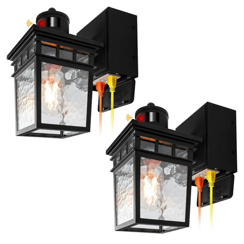 Outdoor Porch Light With Built In GFCI Outlets Dusk To Dawn Motion Sensor Exterior Light Fixture, dual wall mounted lights