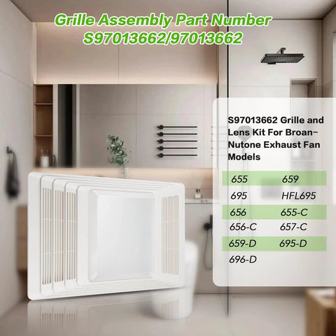 Replacement Bathroom Vent Fan Cover Grille And Lens Assembly Kit For Exhaust Fans 655 656 657 659 695 HFL695 696