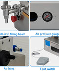 Heavy Duty Pneumatic Paste And Liquid Filling Machine Horizontal Bottle Filler showing anti-drip filling head and air pressure gauge.