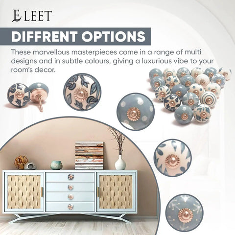 Dope Grey White Ceramic Cabinet Knobs Set Of 20 For Drawers Cupboards Vintage displayed on a modern cabinet