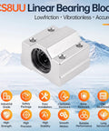 4 Pack SCS8UU Linear Bearing Blocks Featuring Rock Solid Pillow Mounts And Buttery Smooth Eight Millimeter Shaft Fit For Beast Mode Cnc Rig Builds close-up of aluminum block with black bearing housing