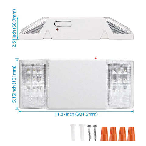 Led Emergency Lighting With Battery Backup, UL Listed, Two Square Head Exit Lights, Hardwired 120 277V, Surface Mount Fixtures For Biz
