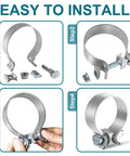 Installation steps for 2.5 Inch Exhaust Clamp Set, Narrow Band Muffler Clamps For Stainless Steel Exhaust Pipe, 2 Pack, Rust-Resistant 304 Stainless Steel.