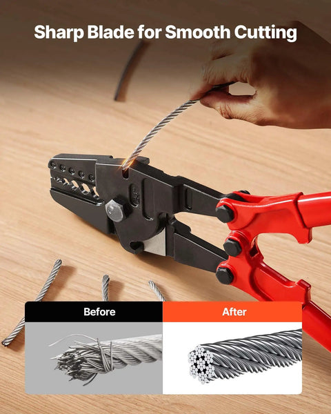 Using Heavy Duty Hand Swager Crimper 2 In 1 Tool For Copper And Aluminum Oval Sleeves And Stop Sleeves With A 24 Inch Handle Forged Alloy Steel Jaw For Tight Crimps And Clean Cuts A True Workhorse For Cable Installations on wire rope for clean cut.