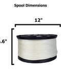Three Sixteenth Inch Nylon Rope On A 1000 Foot Spool showing spool dimensions, 12 inches wide and 6.6 inches tall, solid braid