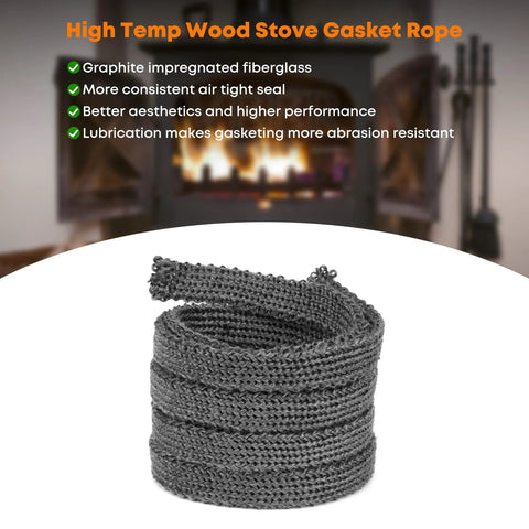 Front view of graphite-impregnated fiberglass wood stove gasket rope coil, 5/8 in x 1/8 in x 84 in