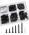 Assorted Wood And Drywall Screws Kit With 215 Pieces And 100 Anchors, Screws In Two Inch, One And A Half Inch, One And A Quarter Inch, One Inch, Three Quarter Inch, And Five Eighth Inch Sizes For Wood, Drywall, And DIY Home Repairs in PVC tray