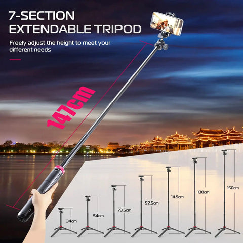 Get The Ultimate Extendable Phone Tripod That Works As Selfie Stick Vlog Stand Featuring Two In One Phone Clip And Full Three Sixty Ball Head