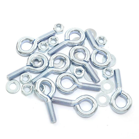 Beefed Up Eyebolt Kit Ten Pcs Heavy Duty One Quarter Inch By Three Quarter Inch Male Thread Shoulder Ring Eye Bolts With Nuts And Washers