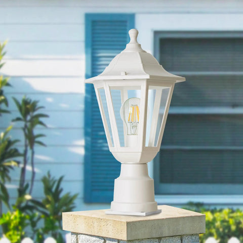 Outdoor Post Light With Pier Mount Base Waterproof White Lamp Post Fixture For Garden Yard Patio And Pathway E26 Socket