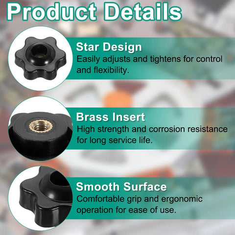 Must Have Six Star Knob Kit For Woodworking Jigs With M5 Threads brass insert and smooth surface product details