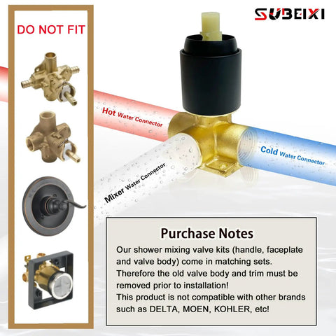 Image showing a mixer water connection setup for the Matte Black Square Shower Valve Kit With Rough In Valve, Single Function Shower Faucet Mixer.