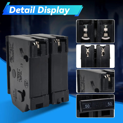 Job Site Workhorse 50 Amp Two Pole Circuit Breaker Snap In Mount showing detailed components and mechanisms for electrical upgrades.