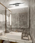 32 Inch Black LED Vanity Light For Bathroom With Frosted Aluminum Finish above modern sink