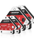 Front view of ARCCAPTAIN welding magnets set, 4 pcs, 25/55 lb capacity, red and silver holders