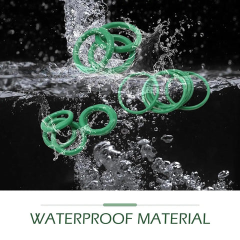 Real Premium Hella Tough Car AC Gasket Kit With 270 Heavy Duty Rubber O Rings and Metric SAE Washer Sets, waterproof green rubber o rings in water.