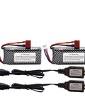 Two Pack 7.4V 1800mAh LiPo Battery With T Plug For 1 To 10 Scale 4WD RC Cars And Trucks Fits Models Like 9201E And 9125 Lightweight 80g Each Beef Up Run Time shown with USB chargers