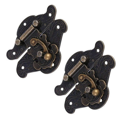 Two dope zinc alloy vintage jewelry box latches with antique bronze finish, rustproof retro hasp for jewelry case chest.