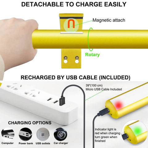 Wireless Picture Light Battery Powered With Remote Dope Dimmable 16 Inch Wall Lamp showing magnetic charging attachment.