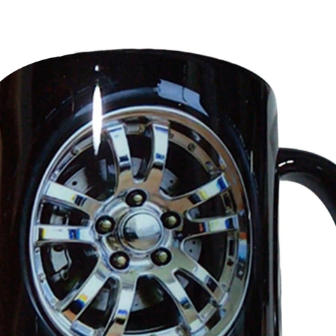 Solid Build Ceramic Coffee Mug featuring chrome wheel design, perfect for hot or cold drinks, ergonomic grip, kitchen essential.