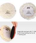 Eight Inch 100 Percent Natural Wool Buffing Pads Set Pro Grade With Hook And Loop Backing For Car Polishing And Cutting Comes With Five Eighths Eleven Thread Backing Plate showing front and back of the pad.