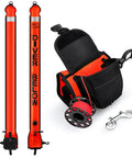 Must Have High Visibility Surface Marker Buoy With Reel For Scuba Diving Set Includes 100ft ABS Dive Reel Open Bottom Safety Sausage